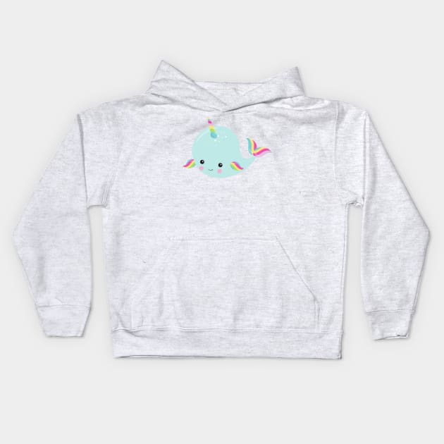 Unicorn Whale, Baby Whale, Cute Whale, Blue Whale Kids Hoodie by Jelena Dunčević